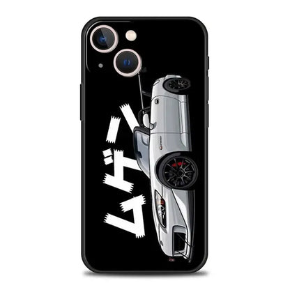 Luxury Phone Case For iPhone 11 12 13 15 14 Pro Max X XR XS 7 8 Plus SE 2020 Black Soft Cover Funda JDM Tokyo Drift Sports Car
