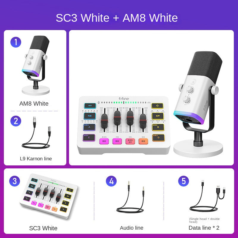 Fifine Game Live Streaming Equipment SC3 Full Set USB External Sound Card Microphone Desktop Karaoke