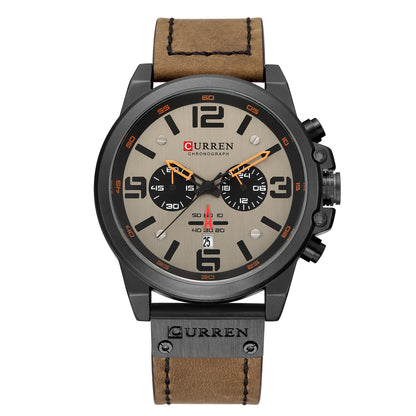 Men's Watch Sports Six Pin Quartz Watch Calendar Men's Watch Waterproof Belt Watch