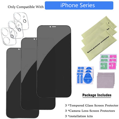Tempered Glass Privacy Screen Protector with Lens Film for iPhone 14 13 12 11 16 Pro