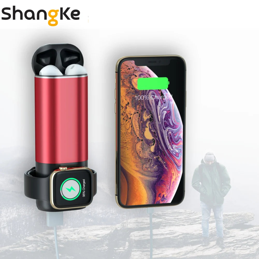 3 In1 Wireless Charger Power Bank 5200mAh Portable Mobile Phone Charger  Power Bank for iPhone AirPods Apple Watch Series 4/3/2/